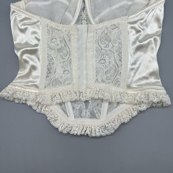 Vtg 90s Oscar De La Renta White Lace Corset Bustier Bra Coquette 36B Union Made - Picture 6 of 11